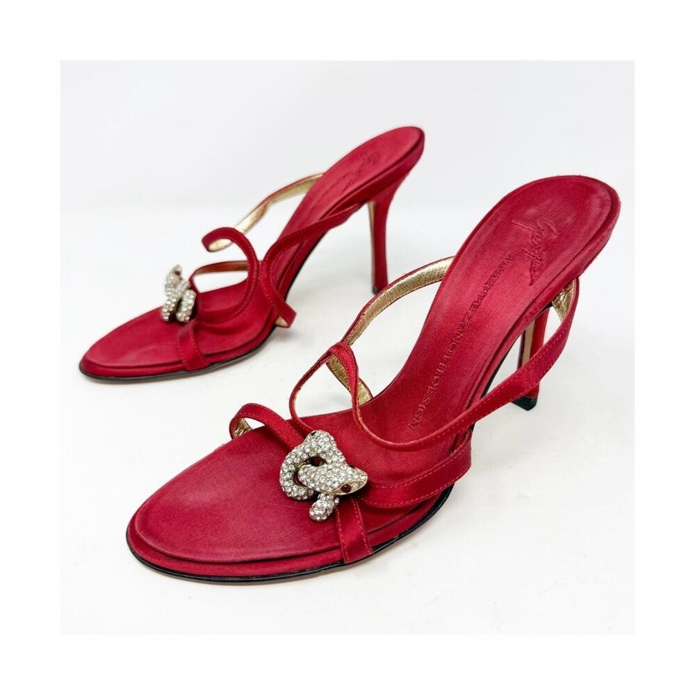 Giuseppe Zanotti Red Snake Crystal Strappy Sandal Heels Womens Size 6